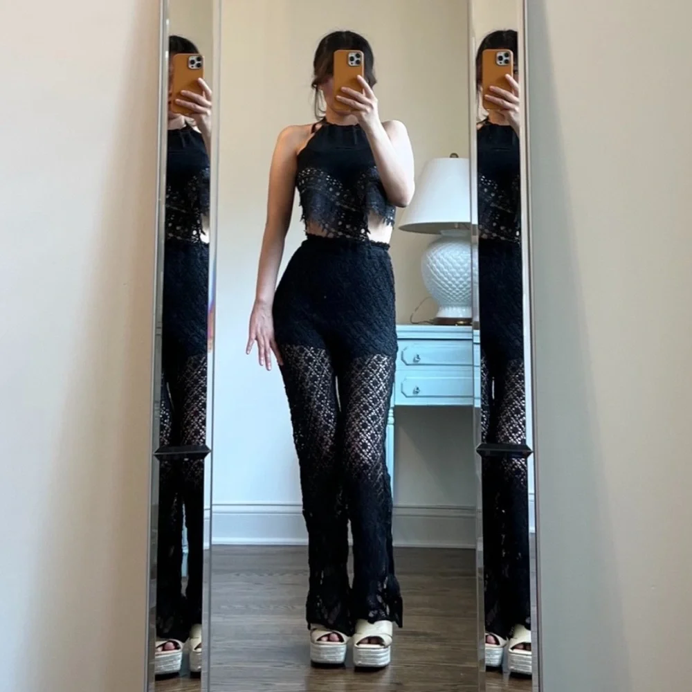 Zara crochet flared knit pants with tassels and beads - Picture 6 of 16